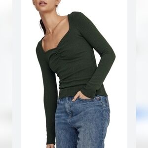 Madewell Dark Green Ribbed Long Sleeve Top